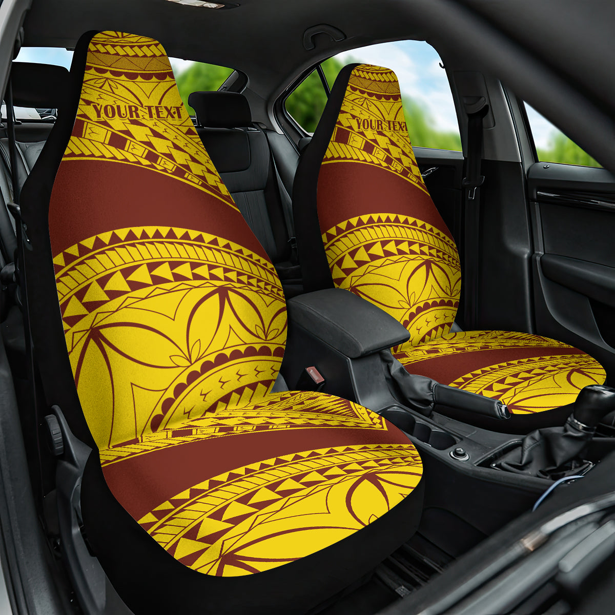 Personalised Samoa College Car Seat Cover Samoan Pattern LT14 One Size Gold - Polynesian Pride