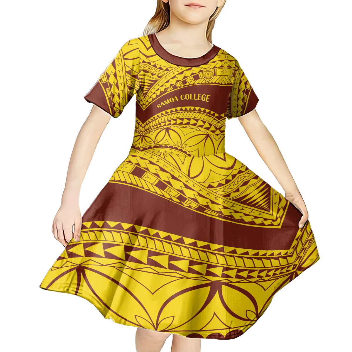Personalised Samoa College Kid Short Sleeve Dress Samoan Pattern LT14 - Polynesian Pride