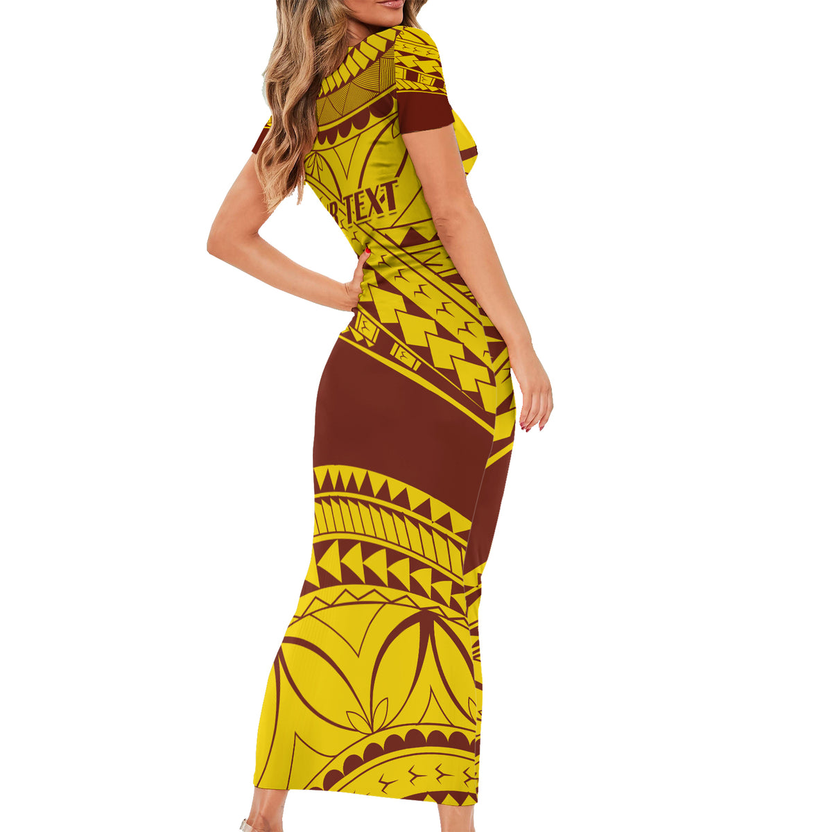 Personalised Samoa College Short Sleeve Bodycon Dress Samoan Pattern LT14 - Polynesian Pride