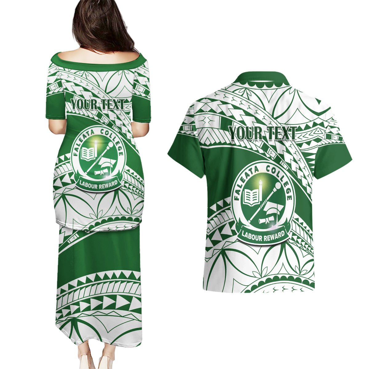 Personalised Samoa Faleata College Couples Matching Puletasi Dress and Hawaiian Shirt Samoan Pattern LT14 - Polynesian Pride