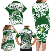 Personalised Samoa Faleata College Family Matching Long Sleeve Bodycon Dress and Hawaiian Shirt Samoan Pattern LT14 - Polynesian Pride