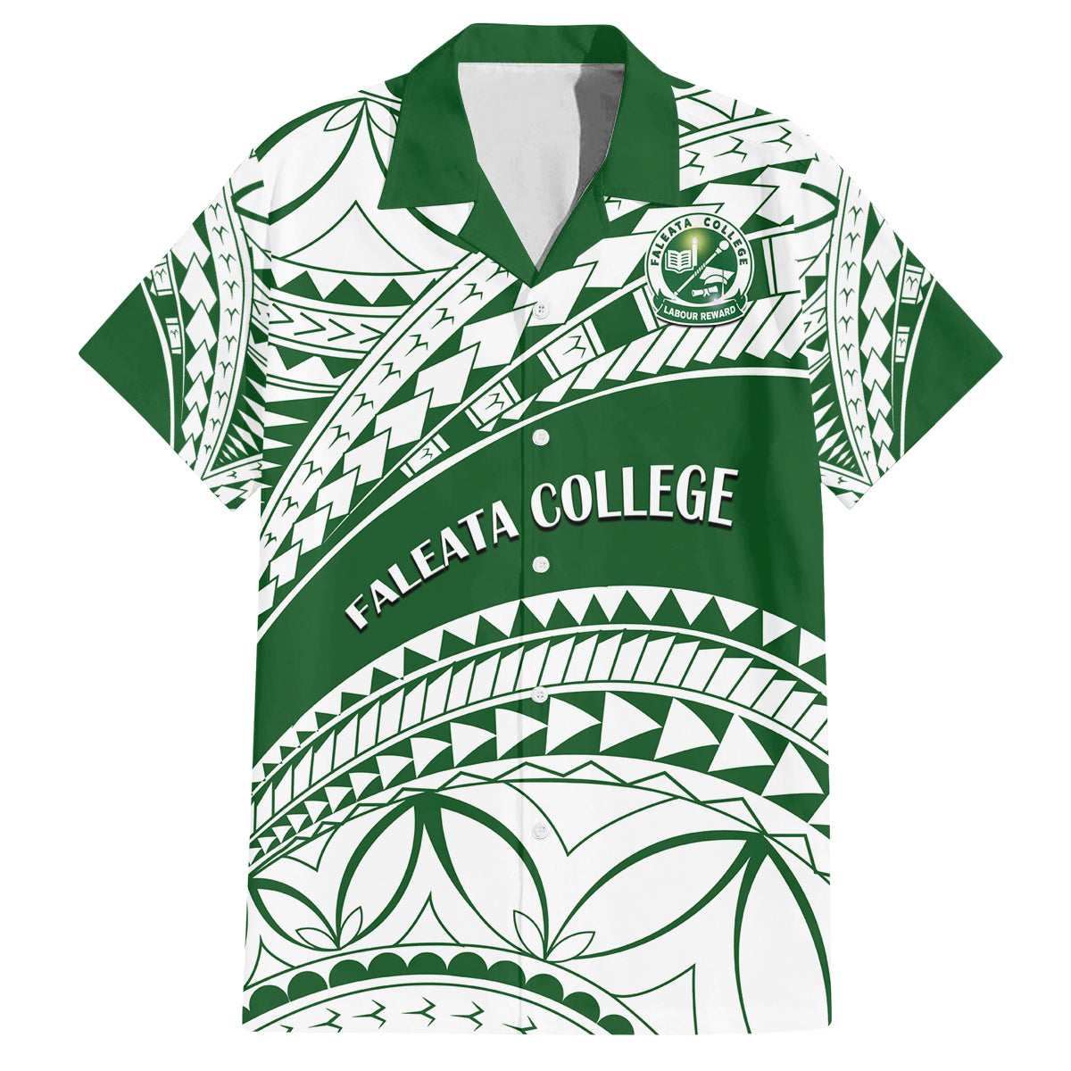 Personalised Samoa Faleata College Family Matching Long Sleeve Bodycon Dress and Hawaiian Shirt Samoan Pattern LT14 Dad's Shirt - Short Sleeve Green - Polynesian Pride