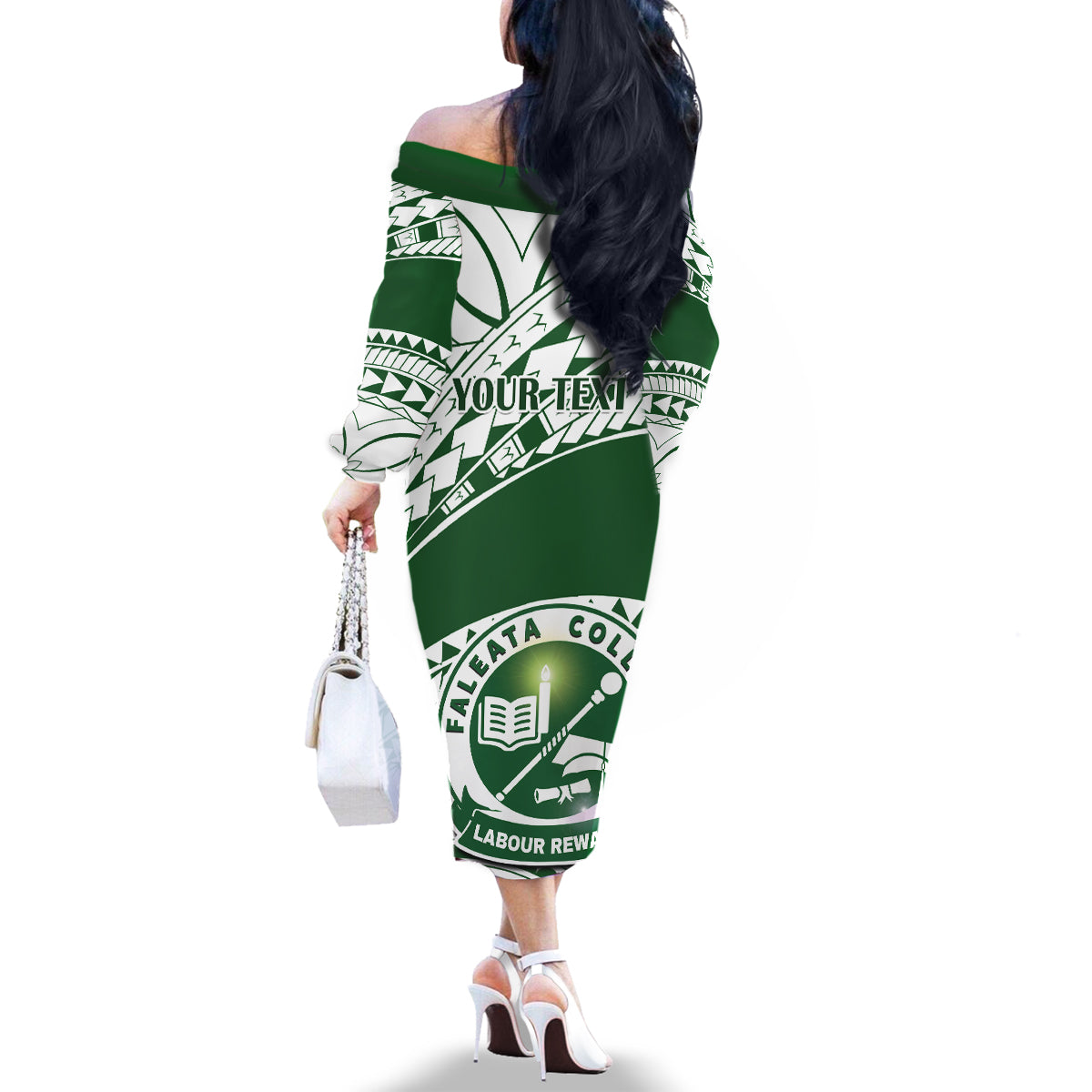 Personalised Samoa Faleata College Family Matching Off Shoulder Long Sleeve Dress and Hawaiian Shirt Samoan Pattern LT14 - Polynesian Pride