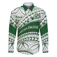 Personalised Samoa Faleata College Family Matching Puletasi Dress and Hawaiian Shirt Samoan Pattern LT14 Dad's Shirt - Long Sleeve Green - Polynesian Pride