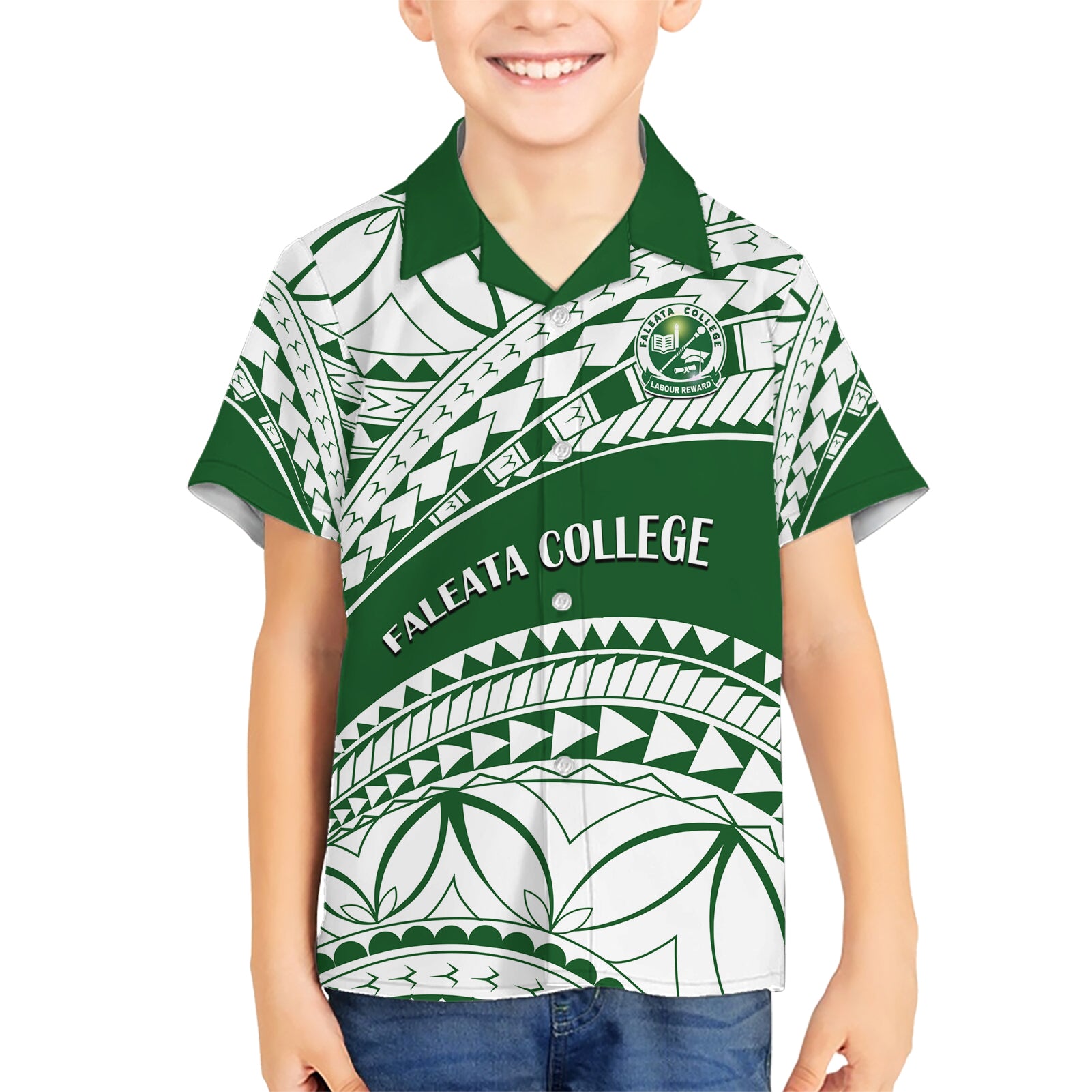 Personalised Samoa Faleata College Kid Hawaiian Shirt Samoan Pattern LT14 Kid Green - Polynesian Pride