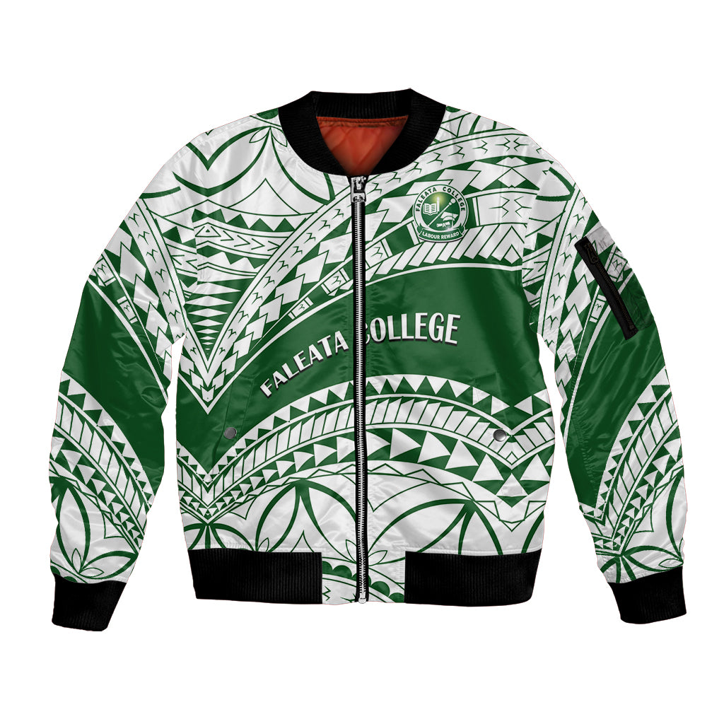 Personalised Samoa Faleata College Sleeve Zip Bomber Jacket Samoan Pattern LT14 Unisex Green - Polynesian Pride