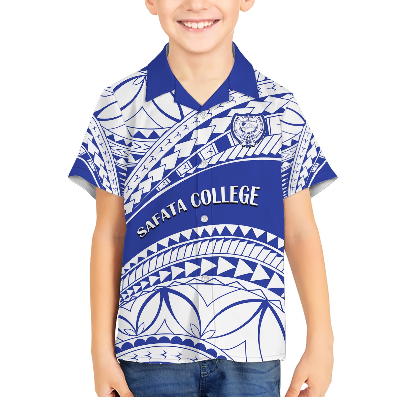 Personalised Samoa Safata College Kid Hawaiian Shirt Samoan Pattern LT14 Kid Blue - Polynesian Pride