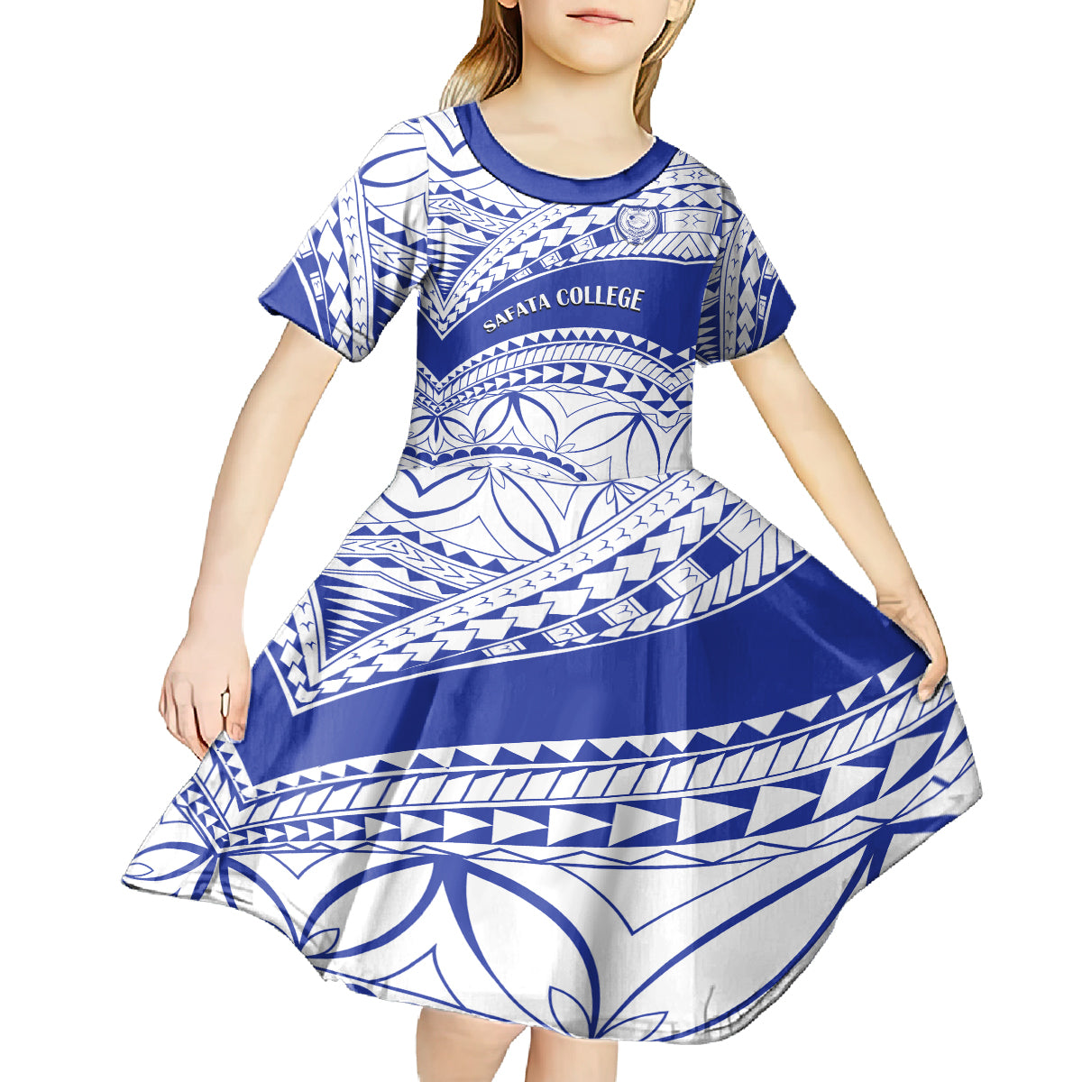 Personalised Samoa Safata College Kid Short Sleeve Dress Samoan Pattern LT14 - Polynesian Pride