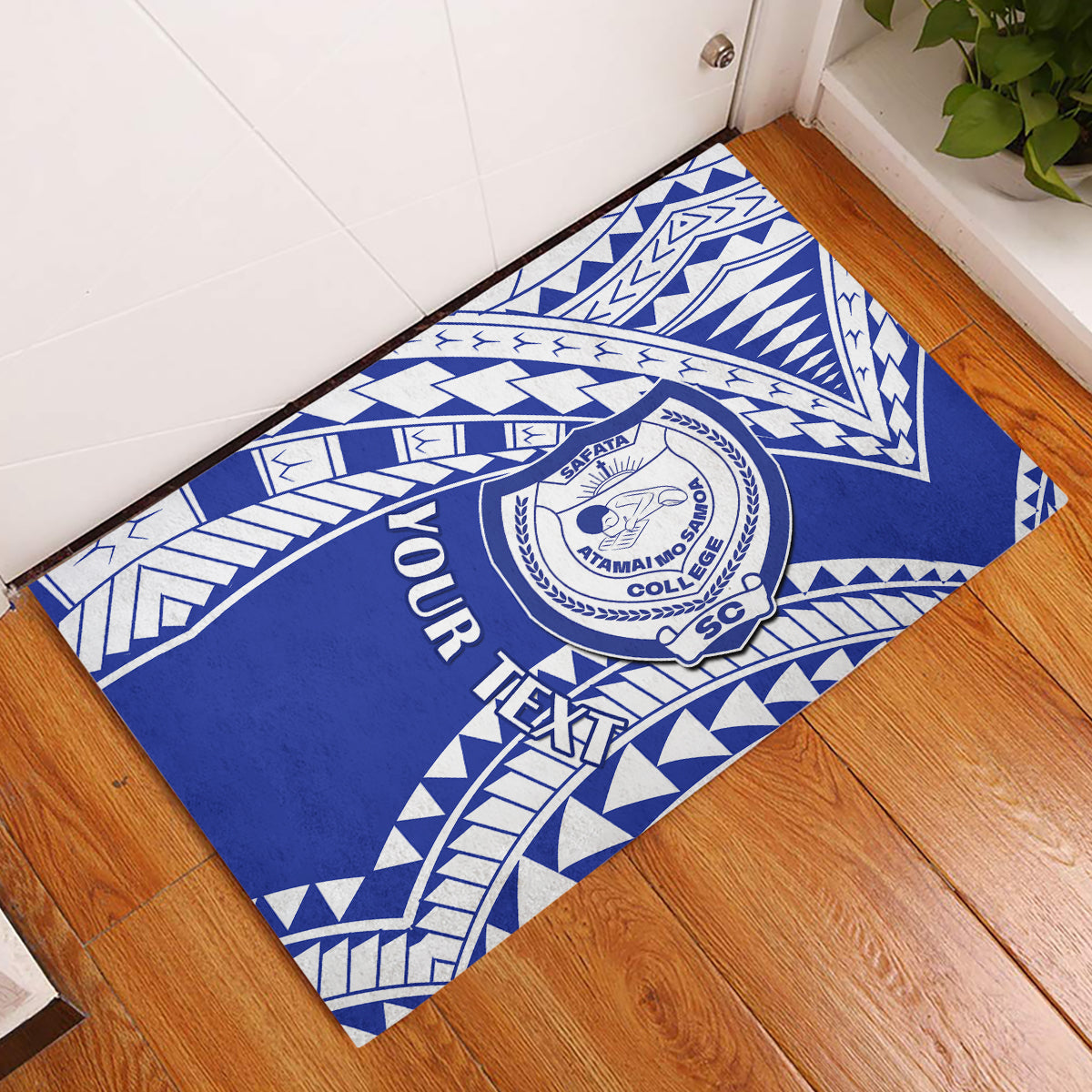 Personalised Samoa Safata College Rubber Doormat Samoan Pattern LT14 Blue - Polynesian Pride