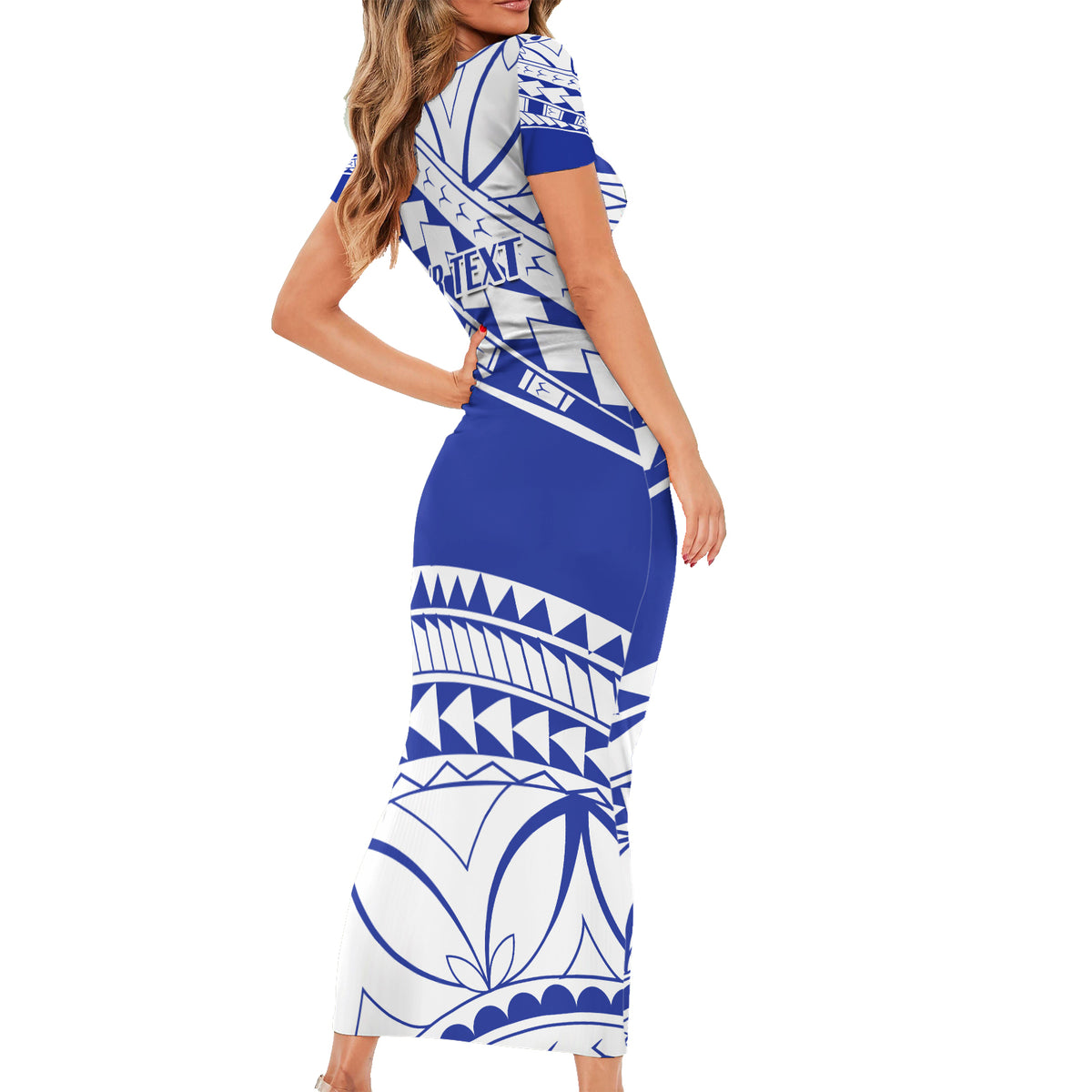 Personalised Samoa Safata College Short Sleeve Bodycon Dress Samoan Pattern LT14 - Polynesian Pride