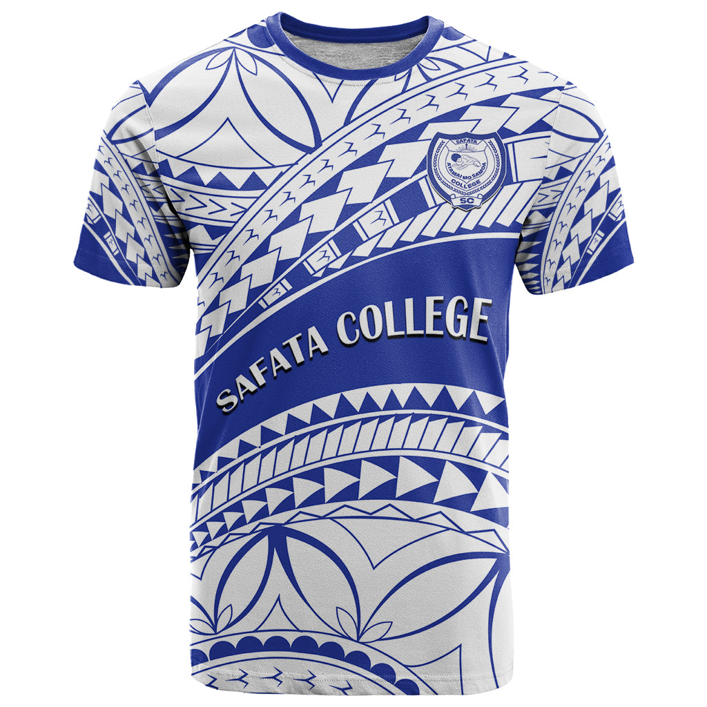 Personalised Samoa Safata College T Shirt Samoan Pattern LT14 Blue - Polynesian Pride
