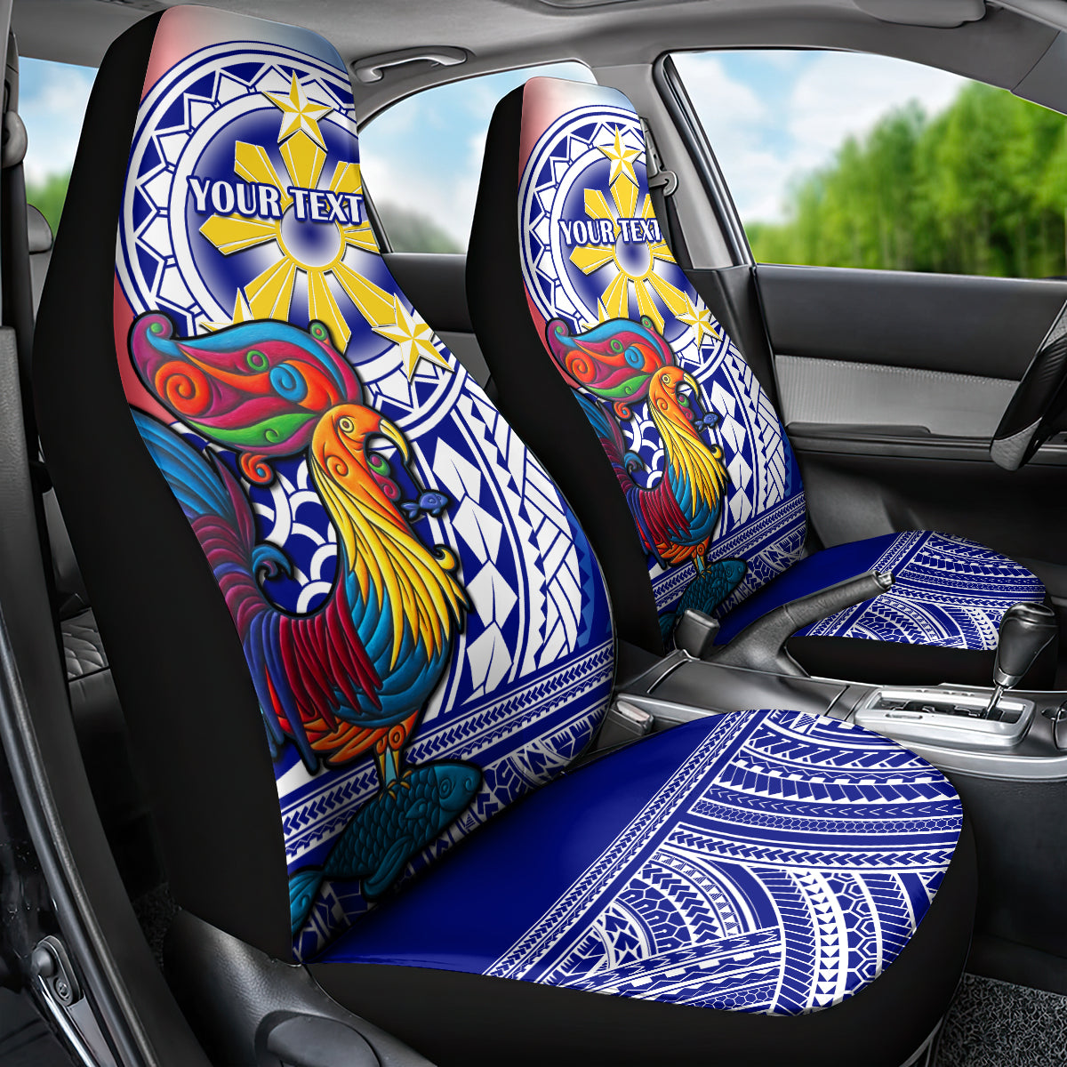 Personalised Philippines Car Seat Cover Filipino Sarimanok With Polynesian Tattoo LT14 - Polynesian Pride