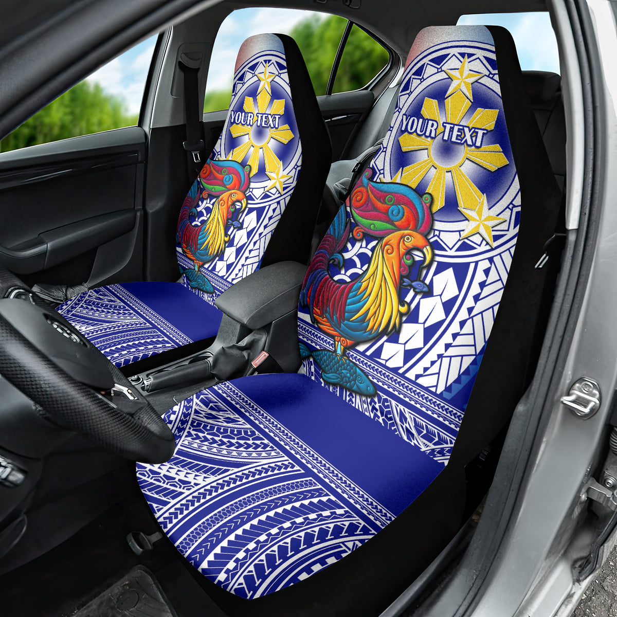 Personalised Philippines Car Seat Cover Filipino Sarimanok With Polynesian Tattoo LT14 - Polynesian Pride