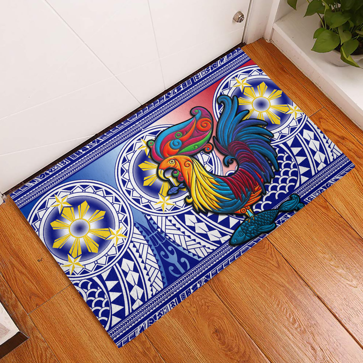 Philippines Rubber Doormat Filipino Sarimanok With Polynesian Tattoo LT14 Blue - Polynesian Pride