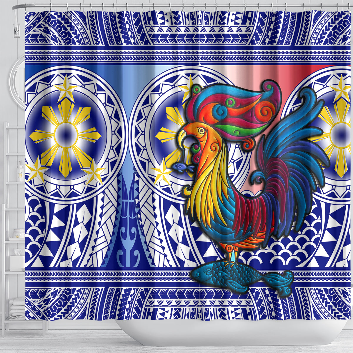 Philippines Shower Curtain Filipino Sarimanok With Polynesian Tattoo LT14 - Polynesian Pride
