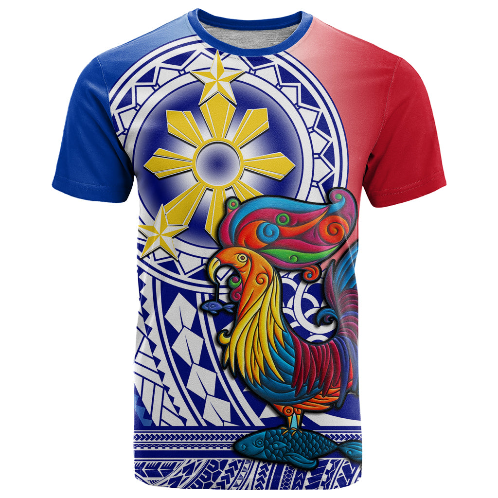 Personalised Philippines T Shirt Filipino Sarimanok With Polynesian Tattoo LT14 Blue - Polynesian Pride