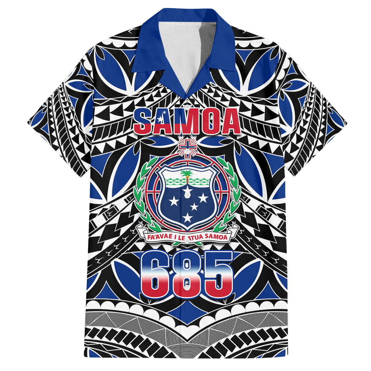 Samoa 685 Family Matching Puletasi Dress and Hawaiian Shirt Samoan Coat Of Arms Simple Style LT14 Dad's Shirt - Short Sleeve Blue - Polynesian Pride