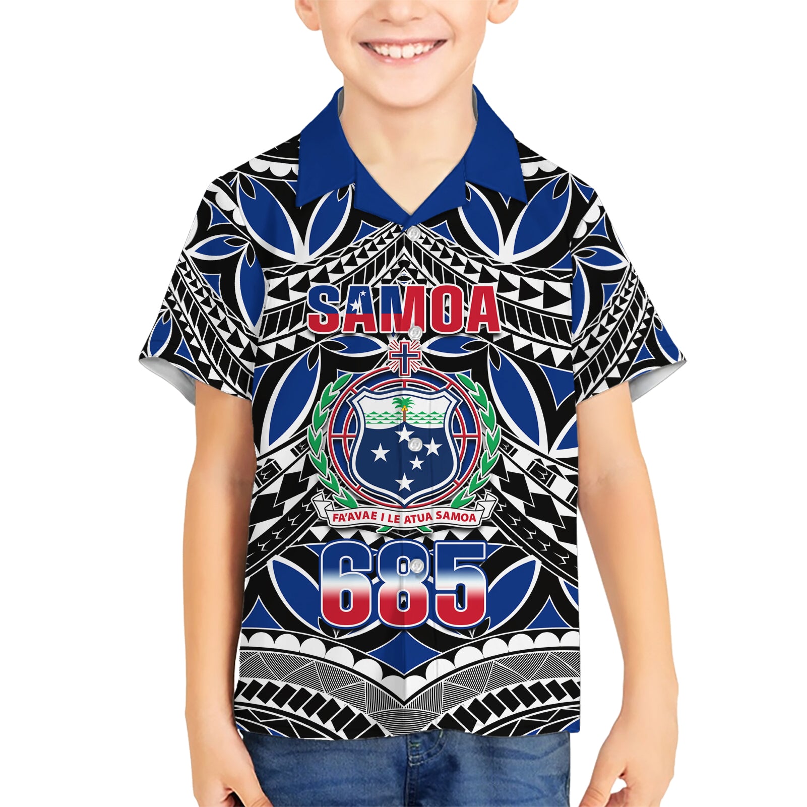 Samoa 685 Kid Hawaiian Shirt Samoan Coat Of Arms Simple Style LT14 Kid Blue - Polynesian Pride