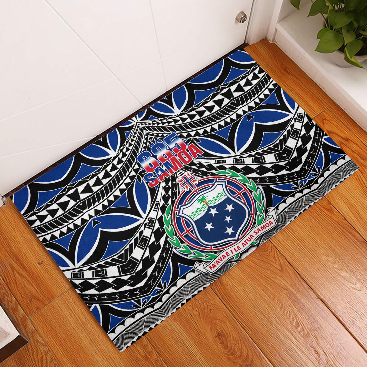 Samoa 685 Rubber Doormat Samoan Coat Of Arms Simple Style LT14 Blue - Polynesian Pride