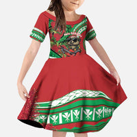 Mele Kalikimaka Hawaii Family Matching Mermaid Dress and Hawaiian Shirt Mongoose Santa With Ohia Lehua LT14 Daughter's Dress Red - Polynesian Pride