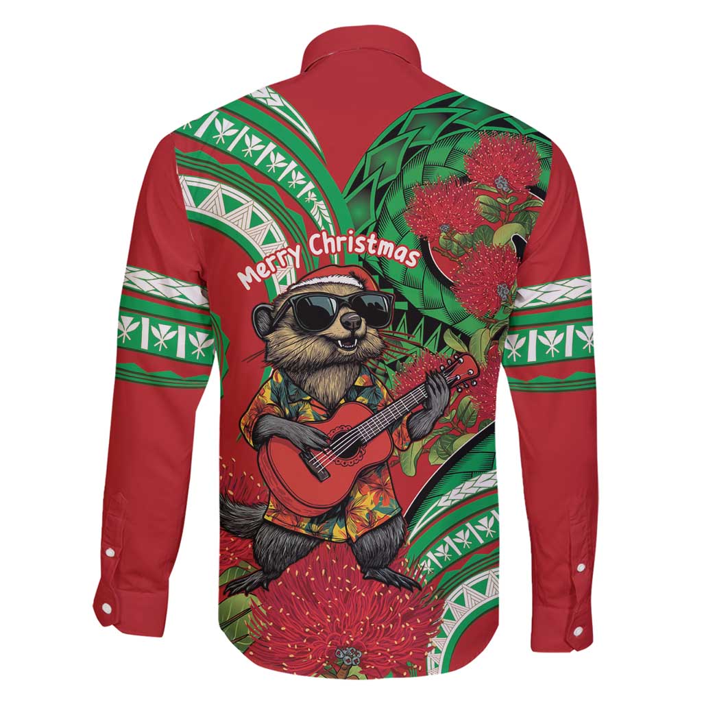 Mele Kalikimaka Hawaii Family Matching Mermaid Dress and Hawaiian Shirt Mongoose Santa With Ohia Lehua LT14 - Polynesian Pride