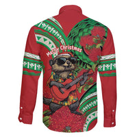 Mele Kalikimaka Hawaii Family Matching Puletasi and Hawaiian Shirt Mongoose Santa With Ohia Lehua