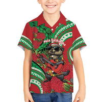 Mele Kalikimaka Hawaii Family Matching Short Sleeve Bodycon Dress and Hawaiian Shirt Mongoose Santa With Ohia Lehua LT14 Son's Shirt Red - Polynesian Pride