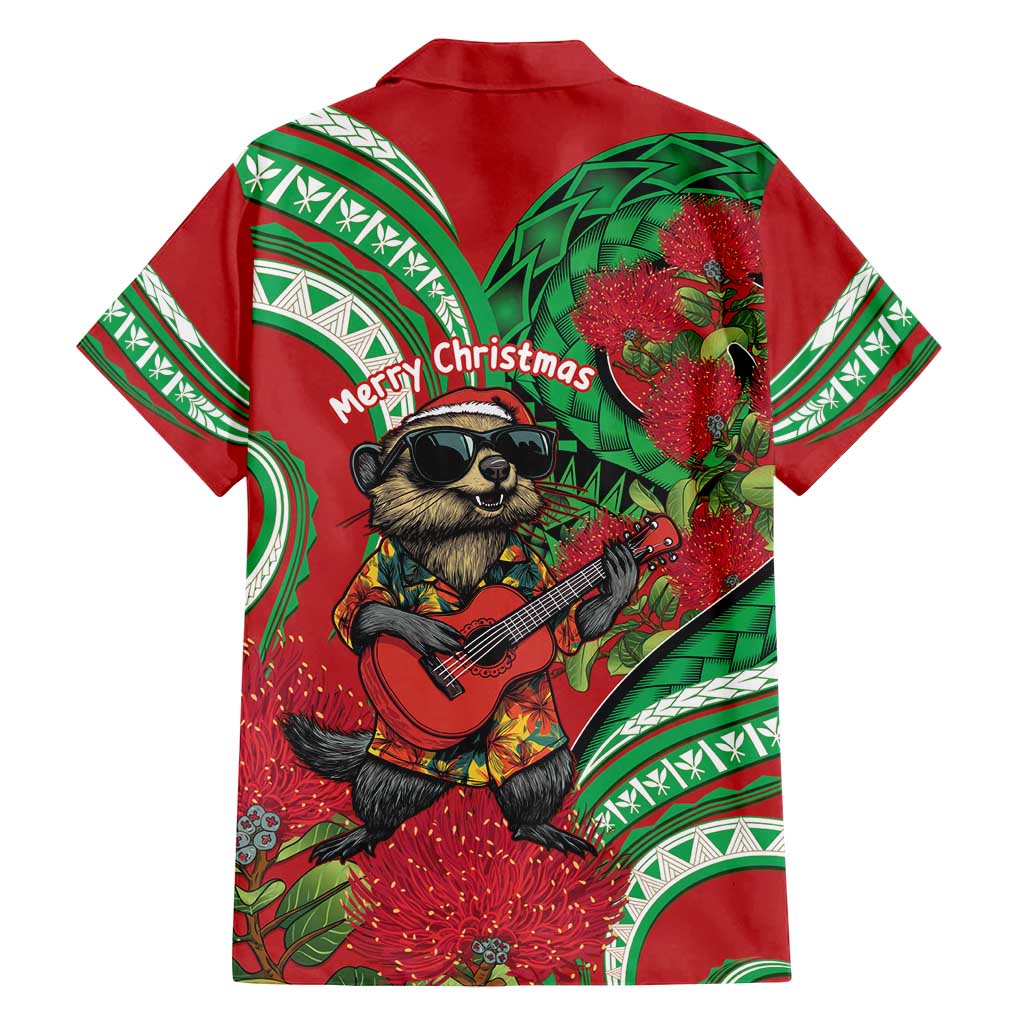 Mele Kalikimaka Hawaii Family Matching Tank Maxi Dress and Hawaiian Shirt Mongoose Santa With Ohia Lehua LT14 - Polynesian Pride