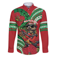 Mele Kalikimaka Hawaii Family Matching Tank Maxi Dress and Hawaiian Shirt Mongoose Santa With Ohia Lehua LT14 Dad's Shirt - Long Sleeve Red - Polynesian Pride