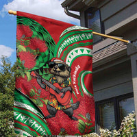Mele Kalikimaka Hawaii Garden Flag Mongoose Santa With Ohia Lehua