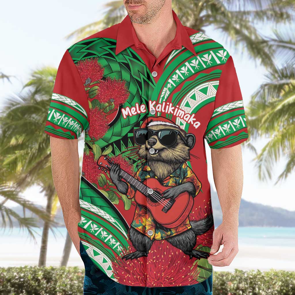 Mele Kalikimaka Hawaii Hawaiian Shirt Mongoose Santa With Ohia Lehua