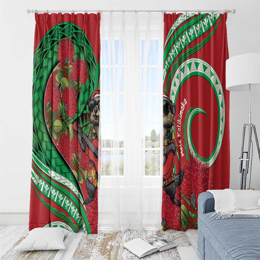 Mele Kalikimaka Hawaii Window Curtain Mongoose Santa With Ohia Lehua