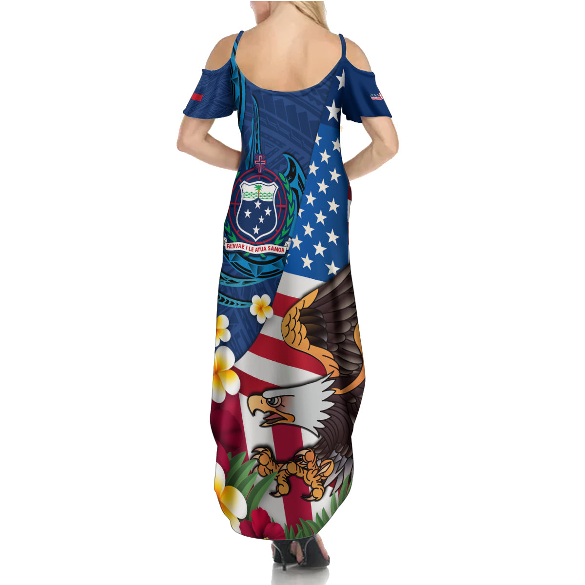 United States And Samoa Family Matching Summer Maxi Dress and Hawaiian Shirt USA Flag Eagle Mix Samoan Coat Of Arms LT14 - Polynesian Pride