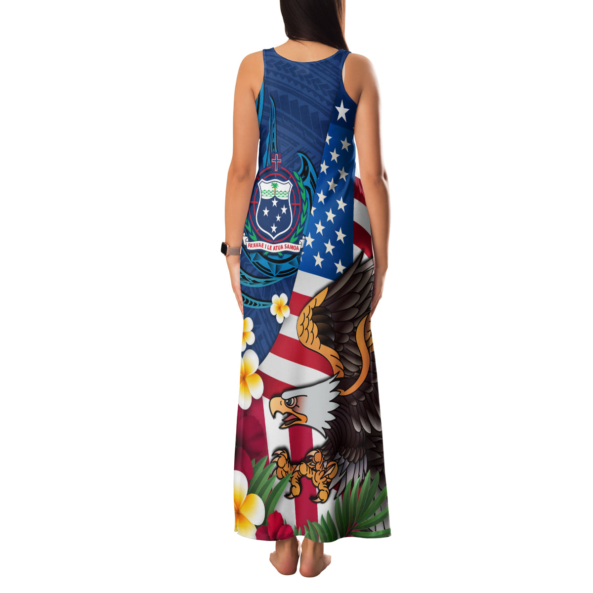 United States And Samoa Family Matching Tank Maxi Dress and Hawaiian Shirt USA Flag Eagle Mix Samoan Coat Of Arms LT14 - Polynesian Pride