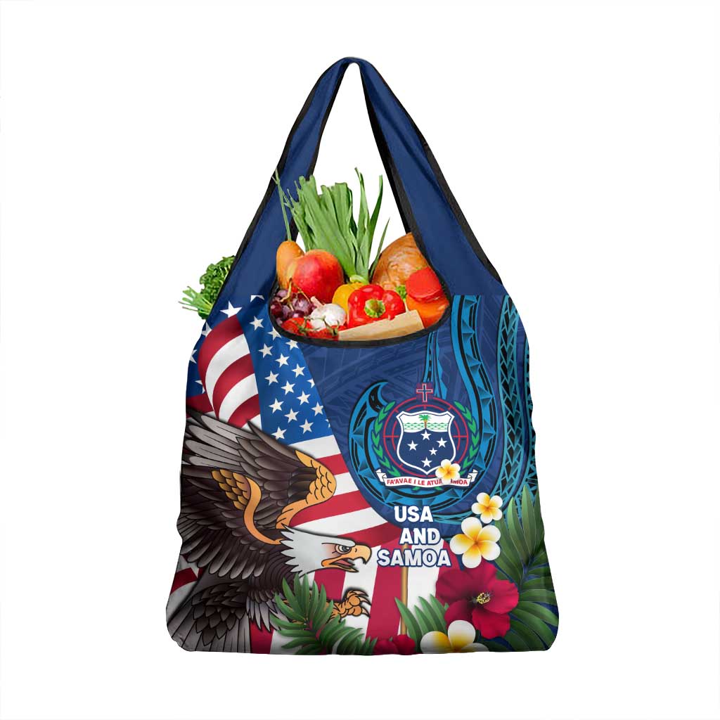 United States And Samoa Grocery Bag USA Flag Eagle Mix Samoan Coat Of Arms