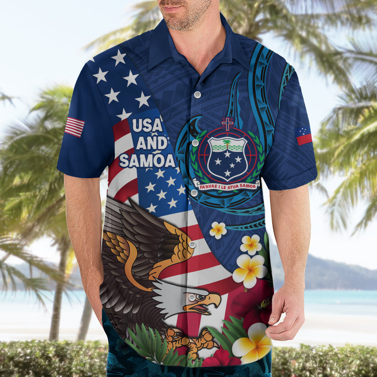 United States And Samoa Hawaiian Shirt USA Flag Eagle Mix Samoan Coat Of Arms LT14 - Polynesian Pride