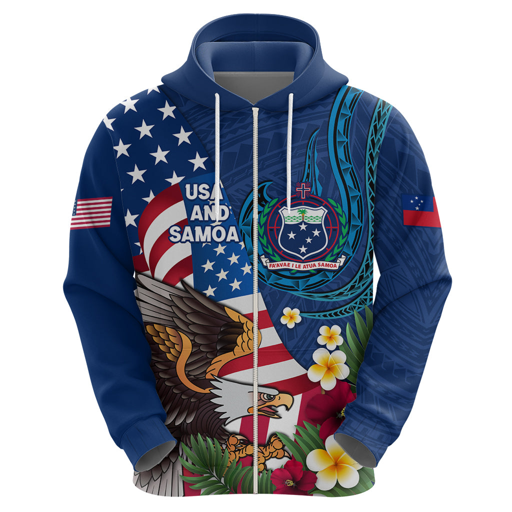 United States And Samoa Zip Hoodie USA Flag Eagle Mix Samoan Coat Of Arms LT14 - Polynesian Pride