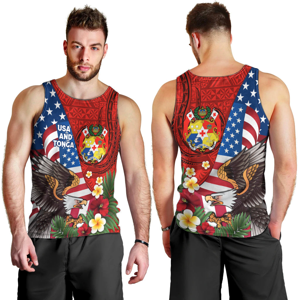 United States And Tonga Men Tank Top USA Flag Eagle Mix Tongan Coat Of Arms Ngatu Pattern LT14 - Polynesian Pride