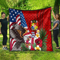 United States And Tonga Quilt USA Flag Eagle Mix Tongan Coat Of Arms Ngatu Pattern LT14 - Polynesian Pride
