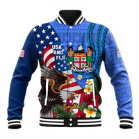 United States And Fiji Baseball Jacket USA Flag Eagle Mix Fijian Coat Of Arms Tapa Pattern LT14 Unisex Blue - Polynesian Pride