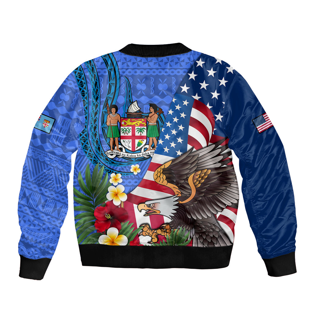 United States And Fiji Bomber Jacket USA Flag Eagle Mix Fijian Coat Of Arms Tapa Pattern LT14 - Polynesian Pride