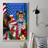 United States And Fiji Canvas Wall Art USA Flag Eagle Mix Fijian Coat Of Arms Tapa Pattern LT14 - Polynesian Pride