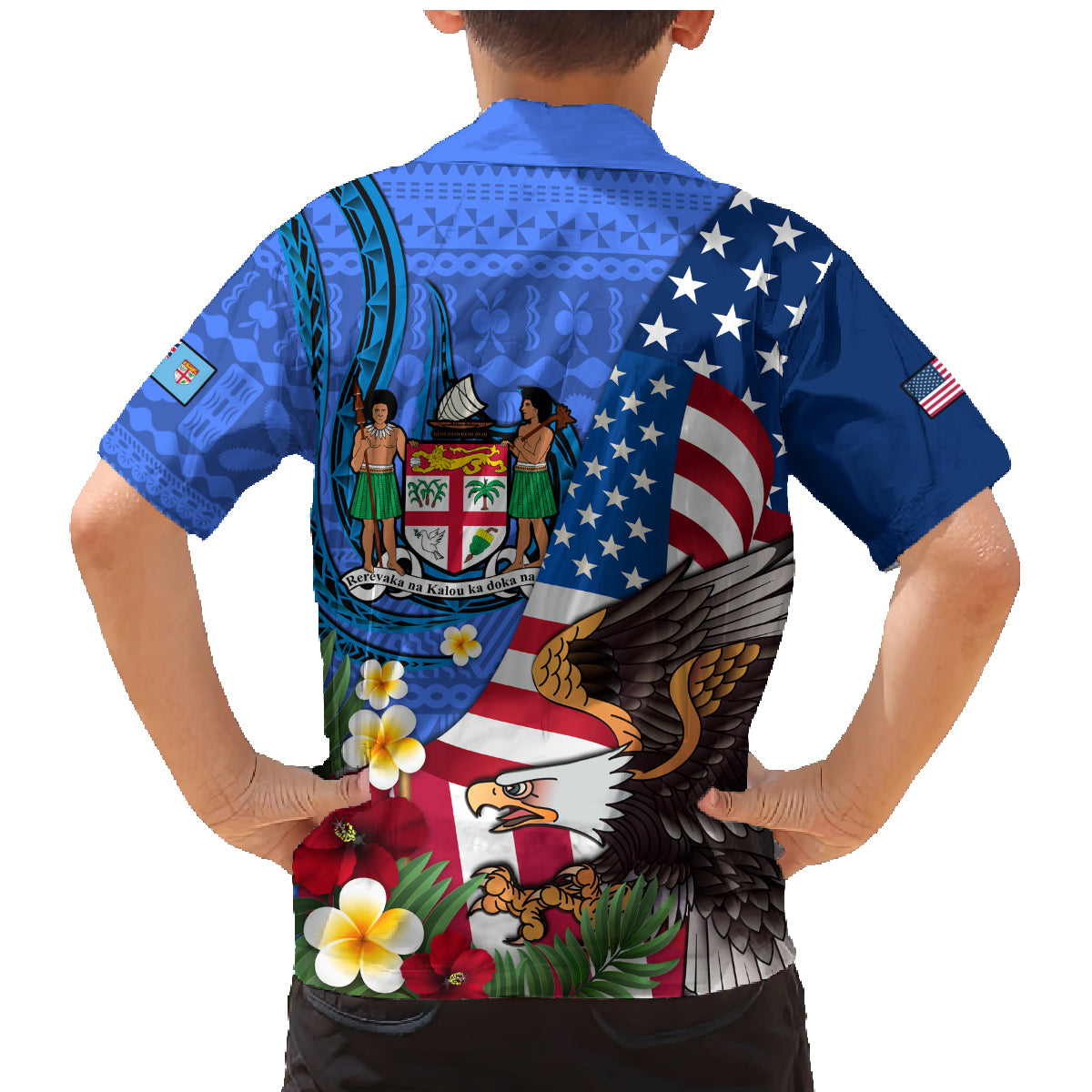 United States And Fiji Family Matching Mermaid Dress and Hawaiian Shirt USA Flag Eagle Mix Fijian Coat Of Arms Tapa Pattern LT14 - Polynesian Pride