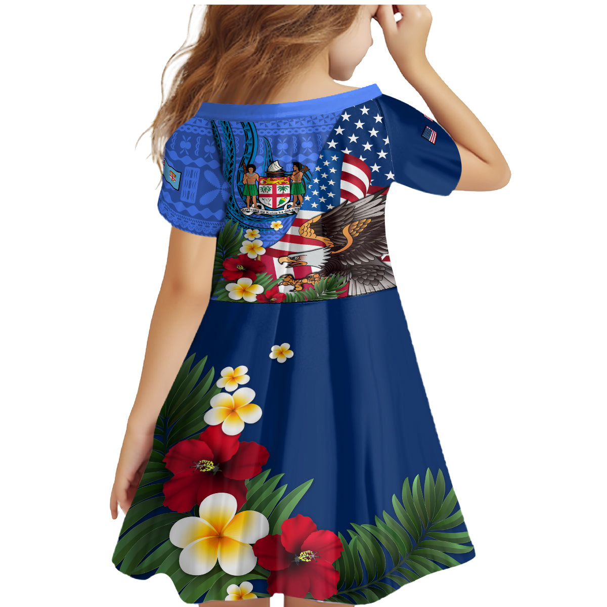 United States And Fiji Family Matching Mermaid Dress and Hawaiian Shirt USA Flag Eagle Mix Fijian Coat Of Arms Tapa Pattern LT14 - Polynesian Pride