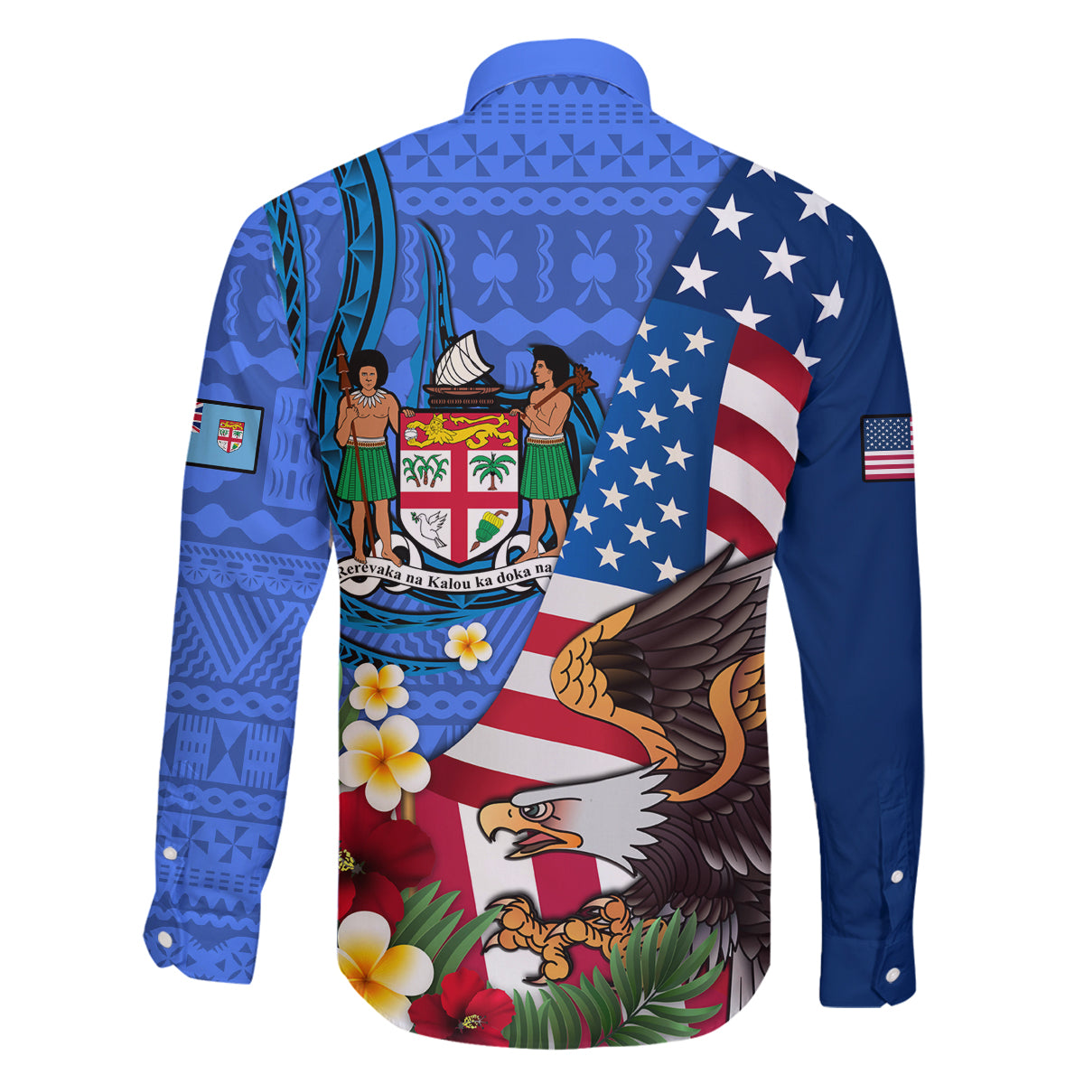 United States And Fiji Family Matching Mermaid Dress and Hawaiian Shirt USA Flag Eagle Mix Fijian Coat Of Arms Tapa Pattern LT14 - Polynesian Pride