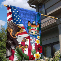 United States And Fiji Garden Flag USA Flag Eagle Mix Fijian Coat Of Arms Tapa Pattern LT14 - Polynesian Pride