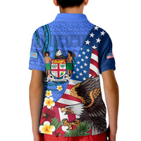 United States And Fiji Kid Polo Shirt USA Flag Eagle Mix Fijian Coat Of Arms Tapa Pattern LT14 - Polynesian Pride