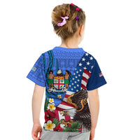 United States And Fiji Kid T Shirt USA Flag Eagle Mix Fijian Coat Of Arms Tapa Pattern LT14 - Polynesian Pride