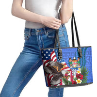 United States And Fiji Leather Tote Bag USA Flag Eagle Mix Fijian Coat Of Arms Tapa Pattern LT14 - Polynesian Pride