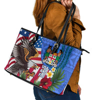 United States And Fiji Leather Tote Bag USA Flag Eagle Mix Fijian Coat Of Arms Tapa Pattern LT14 - Polynesian Pride
